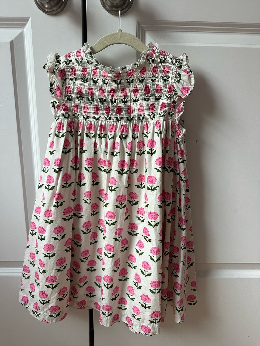 NWOT Quince Girls Pink Floral Smocked Cotton Dress